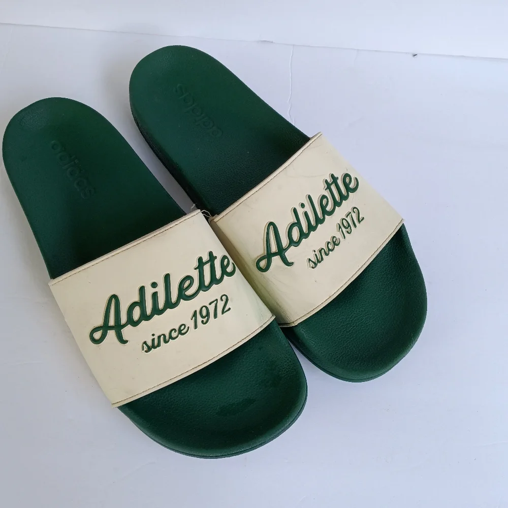 Adidas Adilette Mens Green & White Cloudfoam Shower Soccer Slides Size 11